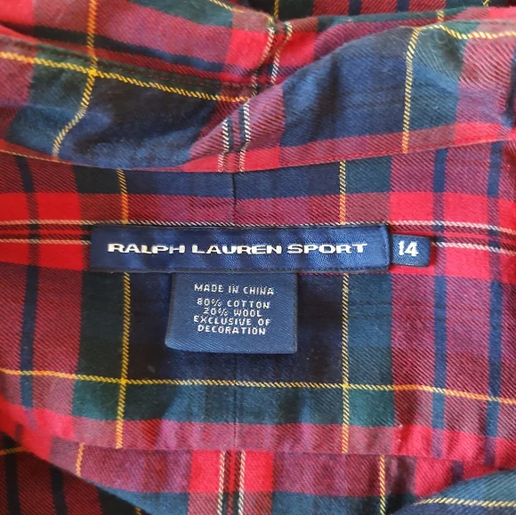 Ralph Lauren Sport Women's Tartan Plaid Preppy Wool Cotton Blend Shirt Red 14 - Picture 7 of 12